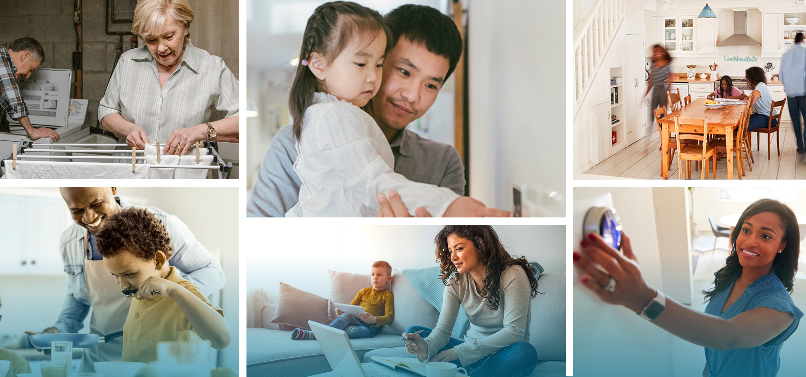 Six - image collage of Ontarians doing various activities in their homes