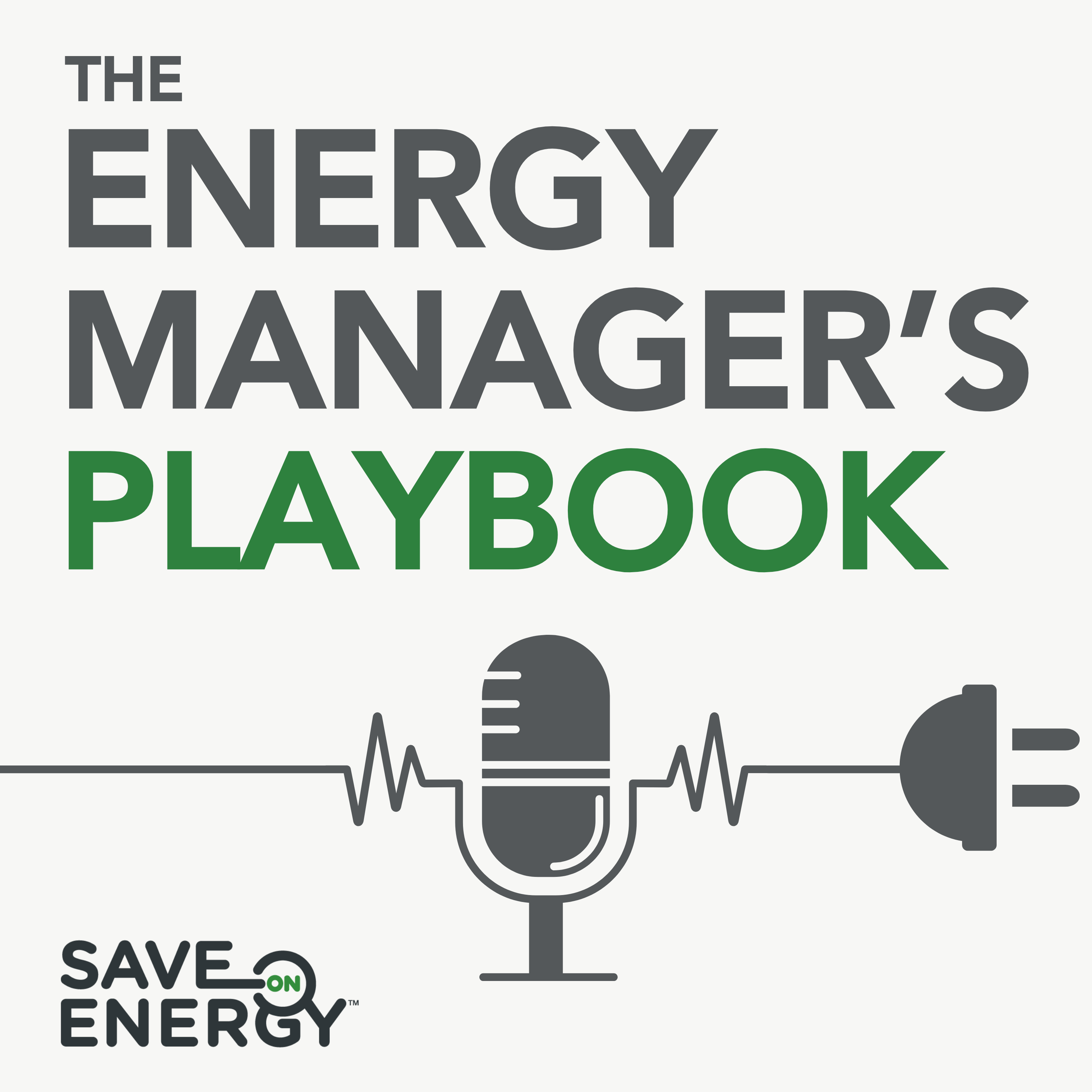 Energy Manager's Playbook podcast cover art with a mic and plug
