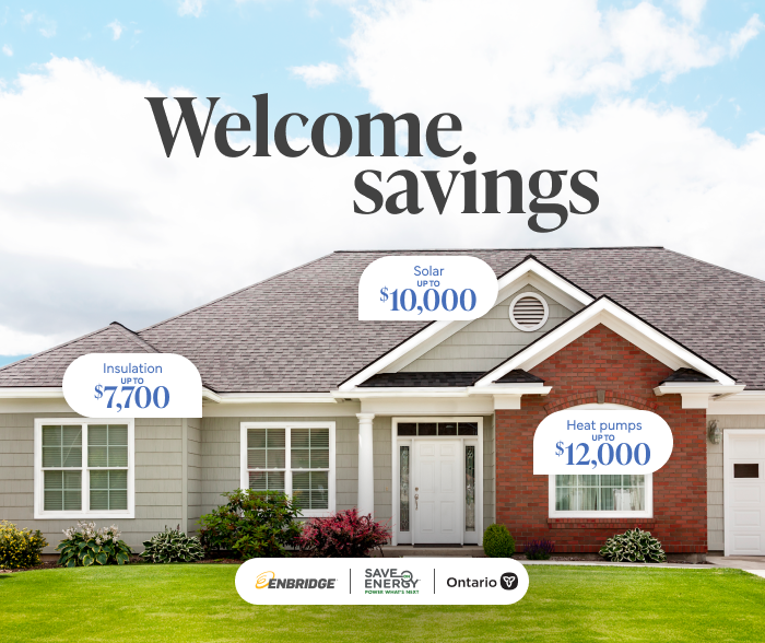 a beautiful bungalow home with speech bubbles of Home Renovation Savings amount of savings